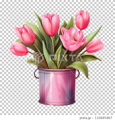 Pink Vase with Pink Tulip. AI Generated Image 110895867