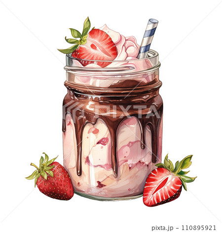 Chocolate Milkshake with Strawberries and a Straw. AI Generated Image 110895921