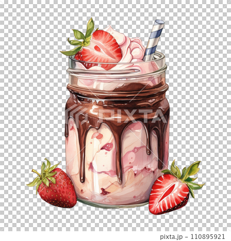 Chocolate Milkshake with Strawberries and a Straw. AI Generated Image Chocolate Milkshake with Strawberries and a Straw. AI Generated Image 110895921