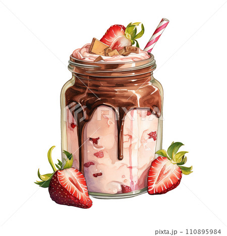 Chocolate Milkshake with Strawberries and a Straw. AI Generated Image Chocolate Milkshake with Strawberries and a Straw. AI Generated Image 110895984