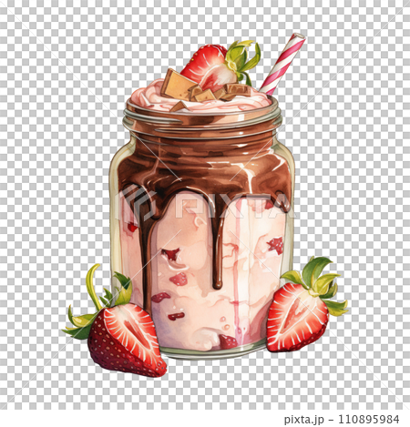 Chocolate Milkshake with Strawberries and a Straw. AI Generated Image Chocolate Milkshake with Strawberries and a Straw. AI Generated Image 110895984