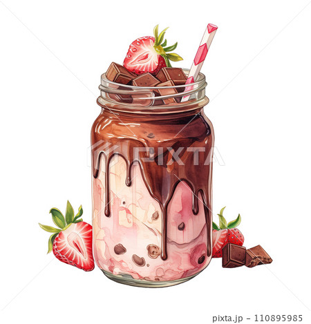 Chocolate Milkshake with Strawberries and a Straw. AI Generated Image Chocolate Milkshake with Strawberries and a Straw. AI Generated Image 110895985