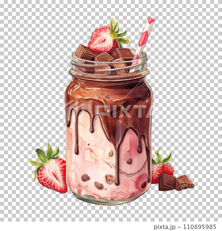Chocolate Milkshake with Strawberries and a Straw. AI Generated Image Chocolate Milkshake with Strawberries and a Straw. AI Generated Image 110895985