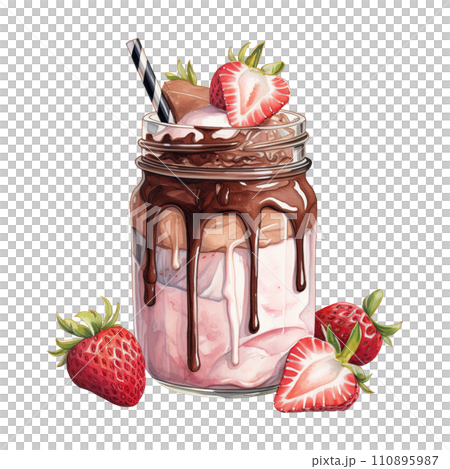 Chocolate Milkshake with Strawberries and a Straw. AI Generated Image Chocolate Milkshake with Strawberries and a Straw. AI Generated Image 110895987
