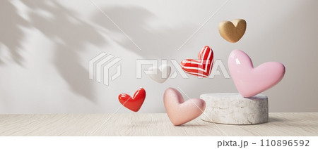 Hearts with a podium - Appreciation and love theme - 3D 110896592