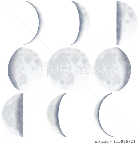 月の満ち欠けとその形　リアルな図解イラスト 110896721