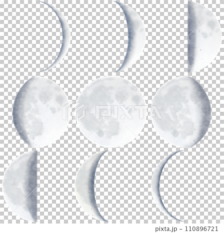月の満ち欠けとその形　リアルな図解イラスト 110896721