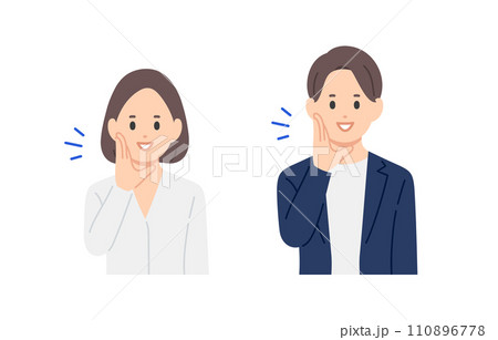 呼びかけのポーズをするビジネスパーソン男女のセット【人物ベクターイラスト素材】 110896778