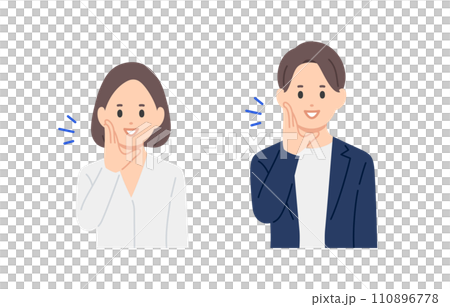 呼びかけのポーズをするビジネスパーソン男女のセット【人物ベクターイラスト素材】 110896778