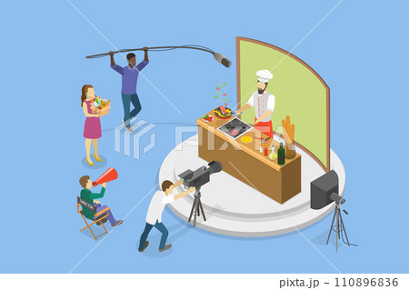 3D Isometric Flat Vector Illustration of Cooking TV Show 3D Isometric Flat Vector Illustration of Cooking TV Show 110896836