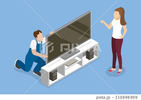 3D Isometric Flat Vector Illustration of Repairing Television 110896909