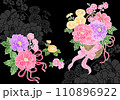 和風の花籠イラスト背景壁紙(黒) 110896922