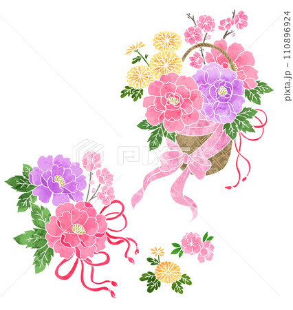 和風の花籠イラスト 110896924