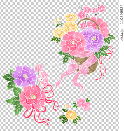 和風の花籠イラスト 110896924