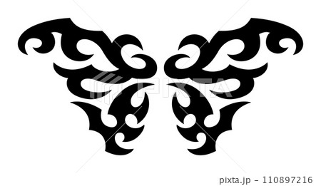 Y2K Tattoo Butterfly. Neo Tribal Tattoo Wings. Vector Black Gothic Element in Cyber Sigilism 2000s Style 110897216