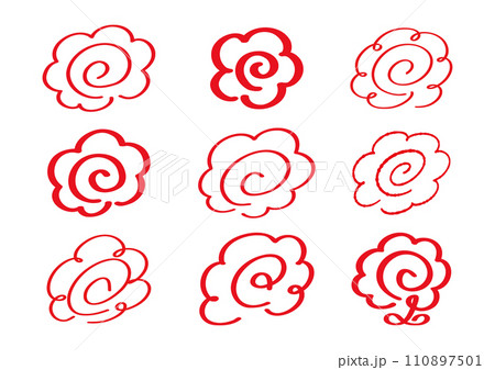 かわいくてシンプルな赤ペンの花まるセット 110897501