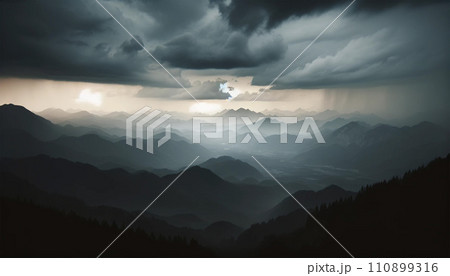 overlooking the mountains in the dark 110899316