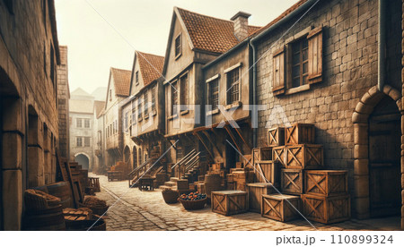 Back warehouse in a port town 110899324
