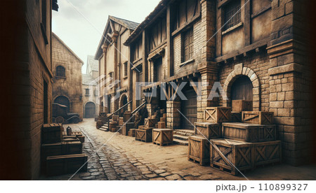 Back warehouse in a port town 110899327