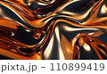 Golden metallic abstract wavy liquid. Fabric texture background with soft wave. Wave pattern background. Generative A 110899419