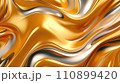 Golden metallic abstract wavy liquid. Fabric texture background with soft wave. Wave pattern background. Generative A 110899420