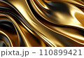 Golden metallic abstract wavy liquid. Fabric texture background with soft wave. Wave pattern background. Generative A 110899421