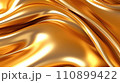 Golden metallic abstract wavy liquid. Fabric texture background with soft wave. Wave pattern background. Generative A 110899422