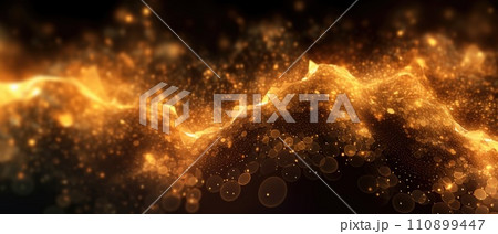 Gold glow particle abstract background. Light blurred of golden light glitter. Glow texture background. Generative AI Gold glow particle abstract background. Light blurred of golden light glitter. Glow texture background. Generative AI 110899447