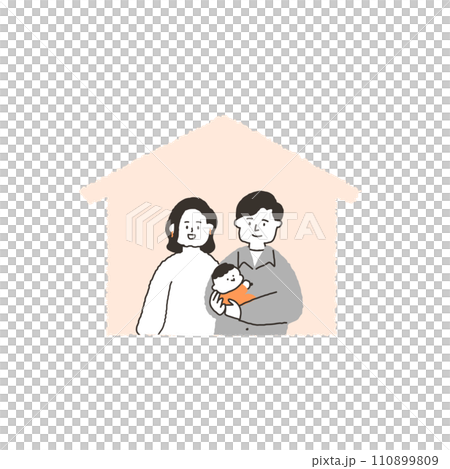 Family with house background and baby cuddling Family with house background and baby cuddling 110899809