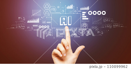 AI theme with hand pressing a button 110899962