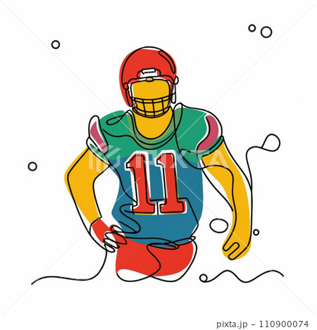 American super bowl player continuous line vector illustration, isolated on white background, 110900074
