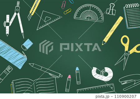 手描き文房具のフレーム黒板風_ベクターイラスト 手描き文房具のフレーム黒板風_ベクターイラスト 110900207