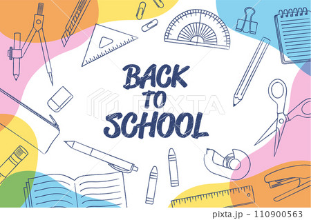 手描き文房具のバナー背景_ベクターイラスト 110900563