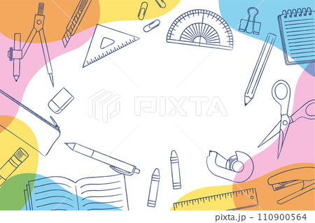 手描き文房具のバナー背景_ベクターイラスト 手描き文房具のバナー背景_ベクターイラスト 110900564