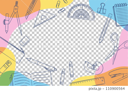 手描き文房具のバナー背景_ベクターイラスト 手描き文房具のバナー背景_ベクターイラスト 110900564