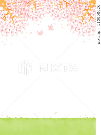 桜と草原の風景イラスト 110900626