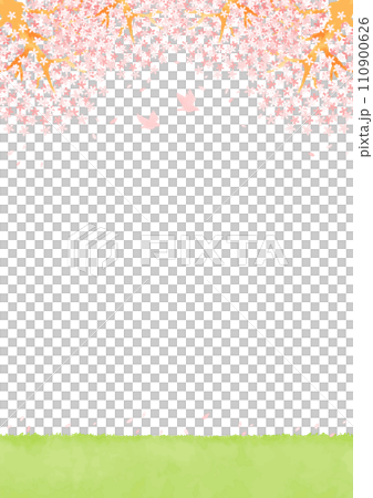 桜と草原の風景イラスト 110900626