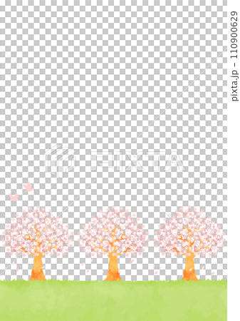 桜並木と草原の風景イラスト 110900629