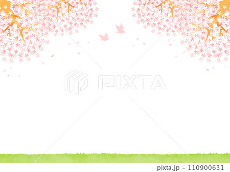 桜と原っぱの風景イラスト 110900631