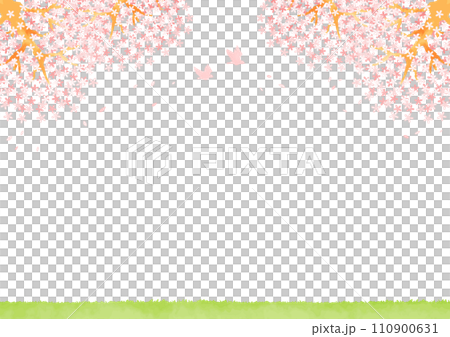 桜と原っぱの風景イラスト 110900631