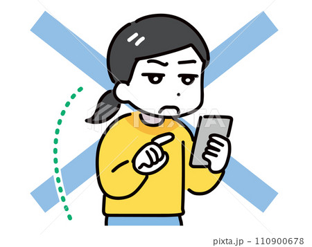 悪い姿勢でスマホを使っている女性 110900678