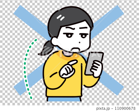 A woman using a smartphone with poor posture A woman using a smartphone with poor posture 110900678