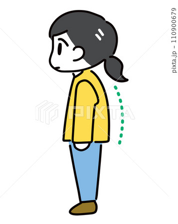 猫背＆頭が前に出ている私服の女性 110900679