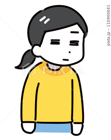 猫背&無表情の私服の若い女性(上半身) 猫背&無表情の私服の若い女性(上半身) 110900681