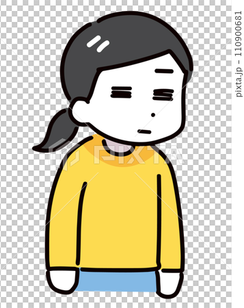 猫背&無表情の私服の若い女性(上半身) 猫背&無表情の私服の若い女性(上半身) 110900681