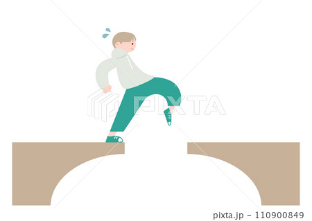 慎重に橋を渡る男性のイラスト 110900849