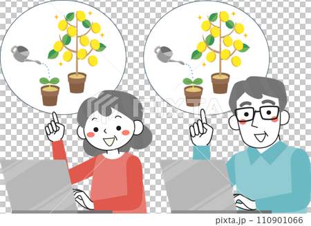 Upper body of senior woman and senior man investing online Upper body of senior woman and senior man investing online 110901066