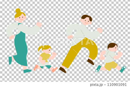 走り出す4人家族のイラスト 110901091