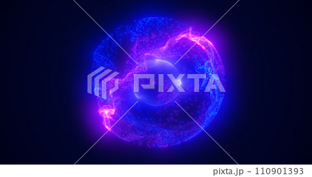 Energy purple blue magic sphere, futuristic round high-tech ball bright glowing atom made of electricity, background Energy purple blue magic sphere, futuristic round high-tech ball bright glowing atom made of electricity, background 110901393