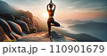 Yoga Tree Pose at Mountain Sunrise 110901679